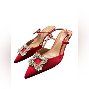 A New Day Women's Annette Satin Slingback Heels with Memory Foam Insole Size 11